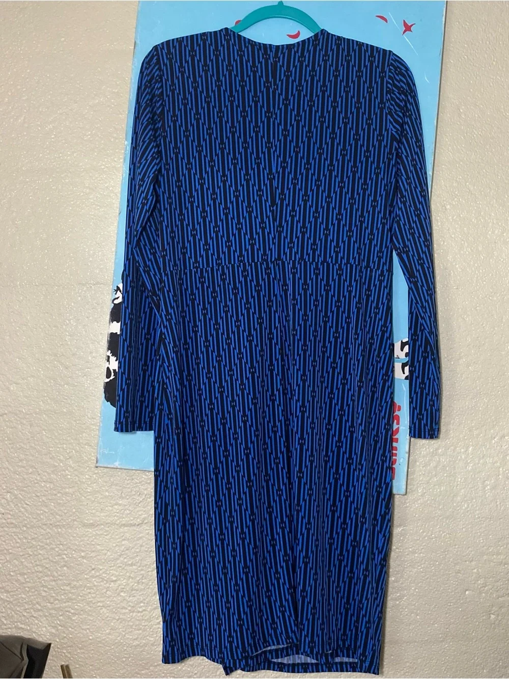 Michael Kors Blue and Black Patterned Wrap-Style Dress